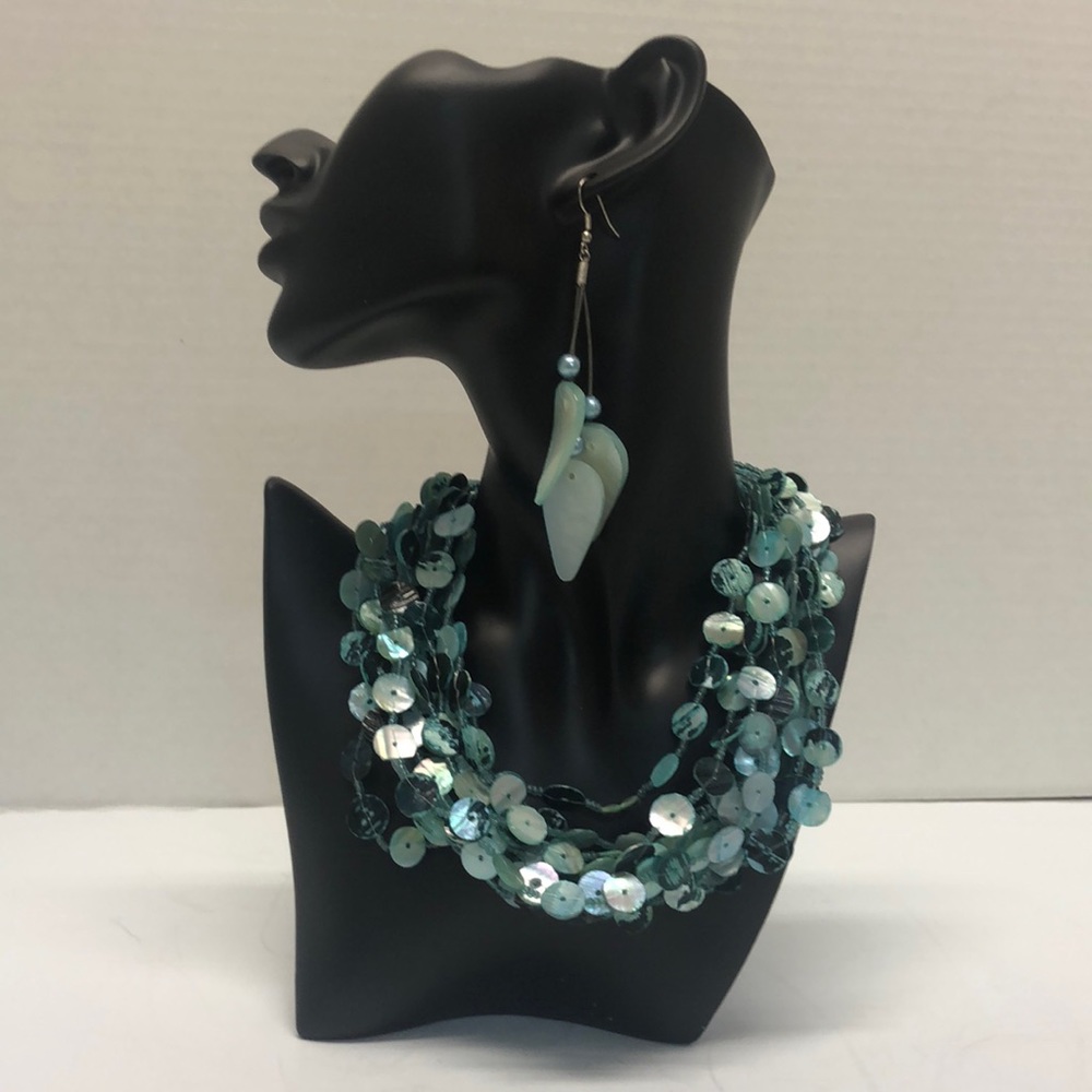 Mother-of-pearl vintage LeChateau necklace with matching earrings